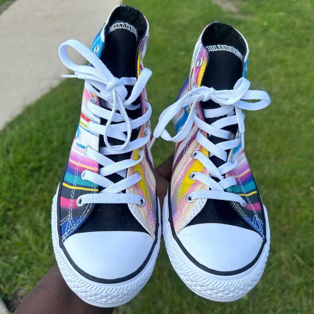 Converse Chuck Taylor All Star High Top Rainbow Stripe Big Kids Sneakers Size 5 - Picture 4 of 11